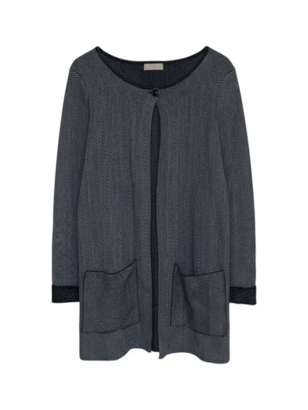 Benedetta B. Cashmere Wool Long Cardigan Women’s‎ Size Medium Grey Chevron Knit